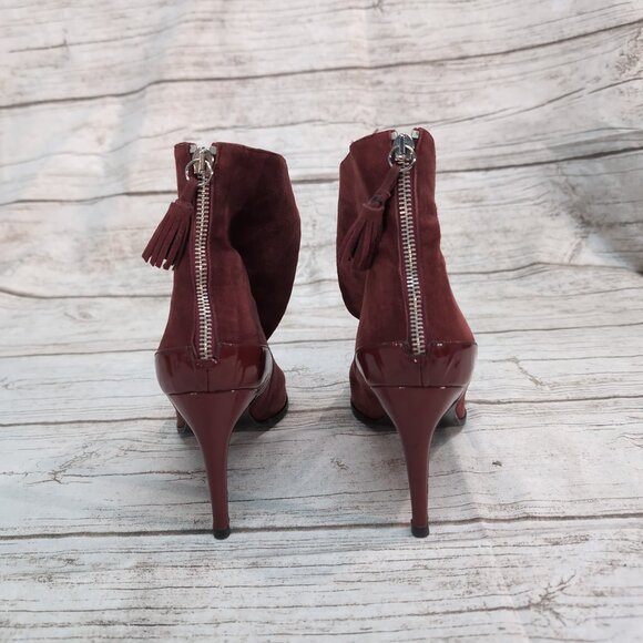 Giorgio Armani Suede Stiletto Ankle Boots Burgundy Pointed Toe Women US 6.5–7 - Picture 3 of 9